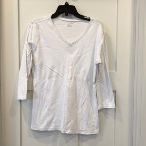 Christopher & Banks White V-Neck 3/4 Sleeve Tee